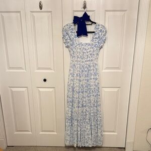 Light Blue Floral Maxi Dress with Smocked Bodice